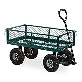 Relaxdays Handwagen, praktischer Bollerwagen für den Garten, Outdoor Transport, klappbare Seitenteile, bis 150 kg, grün