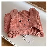 JSJJWSX Kinder Badetuch Robe Cartoon Hoodies Kaninchen Mantel Mädchen Jungen Nachtwäsche Badetücher Kinder Soft Bademantel Pyjamas (Color : Pink)