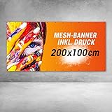 Banner aus Mesh, Winddurchlässiger Werbebanner mit Druck in 200x100cm