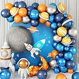 Luftballons Girlande, Space Balloon Decor Girlande Kit, Perle Marineblau Orange Gelb Achat Metallic Blau Silber Latex Ballonbogen Kit für den Weltraum Party Thema liefert Geburtstag Baby Shower