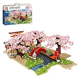 KOAEY Japanische Sakura Baum Kirschblüten Bausteine, 1400 Teile Baumhaus Architektur Konstruktionsspielzeug, Kompatibel mit Lego