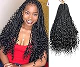 45,7 cm Goddess Box Braids Crochet Hair Bohemian Crochet Box Braids with Curly Ends Synthetic Fiber Braiding Hair Extension - 1B, 45,7 cm, 7 Stück