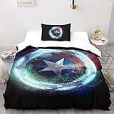 CPSUN Captain America Bettwäsche Bettbezug Für 3D Microfaser Bettwäsche Set Kinder Erwachsene,Mit Reißverschluss Und Kissenbezug Single（135x200cm）
