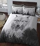 Sleepdown Bettbezug-Set mit Kissenbezug, Motiv: Wolf, Mehrfarbig, für Einzelbett, 135 x 200 cm