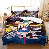 QINOUK Sailor Moon Anime Bettwäsche 135x200cm 3D Print Duvet Cover Bedding Set 3 Piece Bettbezug und 2 Kissenbezug 50×75cm