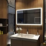 Meykoers LED Badspiegel Beleuchtung Badezimmerspiegel 100x60cm Wandspiegel mit Beschlagfrei mit Taste Warmweiß / kaltweiß Licht 3000K/6500K Energie sparen IP44