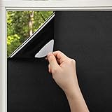 KINLO Schwarz Fensterfolie Sonnenschutzfolie Sichtschutzfolie 100% Blickdicht selbstklebend Verdunkelungsfolie mit Anti-UV Fenster Klebefolie für Schlafzimmer Badezimmer 45 x 200 cm