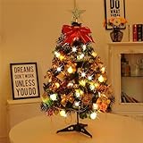 Mini-Weihnachtsbaum, 60 cm, künstlicher kleiner Tisch-Weihnachtsbaum mit LED-Lichterketten und Ornamenten für Urlaub, Zuhause, Büro, Dekoration