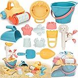 Sanlebi Sandspielzeug Set, Kinder Sandkasten Spielzeug mit Eimer, Sandformen, Netzbeutel Strand Outdoor Spiele für Jungen M