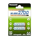 Panasonic High Capacity, Akku Ni-MH 2700, AA Mignon, 2er Pack, min. 2.500 mAh, Hochkapazitäts-Akku mit extrastarker Leistung