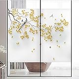 Fensterfolie Blickdicht Selbsthaftende Blumen und Vögel Milchglasfolie Statisch No-Glue Sichtschutzfolie Glasaufkleber Anti-UV Sonnenschutzfolie Für Badezimmer, Küche, Bü