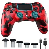 Vivideox PS4 Controller Wireless 1000mAh Bluetooth Remote Joystick PC Control Gamepad with Speaker/Dual Vibration/6-axis Sensor/Touchpad for PS4/Slim/Pro, Red Camo