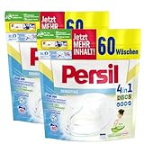 Persil Sensitive 4in1 DISCS Vollwaschmittel, 120 (2 x 60 Waschladungen), Waschmittel für Allergiker & Babys entfernt hartnäckige Flecken, 92% biologisch abbaubare Inhaltsstoffe²