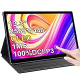 Magedok OLED Portable Monitor 2k 13.3'' Monitor Touchscreen, USB C Mobiler Monitor,54000:1, QHD 100% DCI-P3 1Ms Tragbarer Monitor für Laptop, PC, Game Consoles, etc