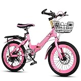 Grimk Mädchenfahrrad 18 Zoll Kinderfahrrad Mädchen-Fahrrad Sport Bike Kinder Jungen Mädchen Citybike Klappfahrrad 6 Gang-schaltung Aluminium,Pink,18inches