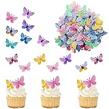 Catelves 72 Stück Schmetterlinge Deko Torte, Essbare Reispapier, Geburtstag Tortendeko, Cupcake Toppers, Kuchen Dekoration
