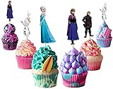 48-teiliges Set Geburtstagskuchendekoration für die Eiskönigin Elsa Anna Olaf Geburtstagskuchenaufsätze, Cupcake-Topper Dekorationen