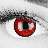 Rote Crazy Fun Kontaktlinsen 'Red Flower' ohne Stärke mit gratis Linsenbehälter - Topqualität zu Fasching, Karneval und Halloween 2023