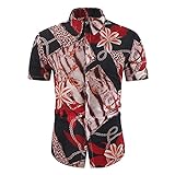 Strandshirt Herren Persönlichkeit Druck Sommer Männer Hawaii Hemd Slim Fit Modern Kurzarm Shirt Mode Knopfleiste Causal Urlaub Sportshirt E-5 M
