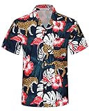 APTRO Herren Hemd Hawaiihemd Freizeit Hemd Kurzarm Urlaub Hemd Sommer Blumen Hemd Panther-Flamingo M101 XL