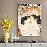 WQHLSH Gustav Klimt Mutter Liebes Zwillinge Baby Nordic Style Leinwand Malerei Hund Poster Drucke Wandkunst für Wohnzimmer Wohnkultur 20x28inchx1 Kein Rahmen