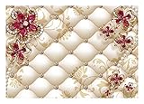 Fototapete 3D Blumen Luxus Diamanten Abstrakt rot beige Lederoptik Fototapeten Schlafzimmer Wohnzimmer Wandtapete Vlies Tapete UV-Beständig Montagefertig (V8 (368x254 cm) 4 Bahnen, 12060)