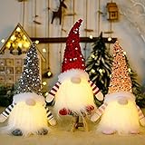 3 Stück Weihnachten Wichtel mit Licht Weihnachtsdeko Weihnachtszwerg Plüsch H30cm Wichtel Figuren Weihnachtspailletten mit LED Weihnachten Figur Herbsternte Gnome für Weihnachten (3 Stück-Bunt)