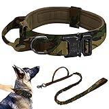 K9 Halsband Taktisches Hundehalsband mit Griff Hundehalsband Breit Große Hunde, Elastische Hundeleine Bungeeleine Trainingsleine Verstellbares Hundehalsband Nylon für Hunde Training, Tarnunggrün, XL