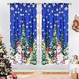 Alishomtll Weihnachtsvorhang, Wintersaison, Schneemann, Weihnachtsbaum-Vorhang, Weihnachtsdekoration, 2 Stück pro Set, strapazierfähiger Stoff, maschinenwaschbar, 132 x 160 cm, B