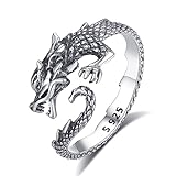 INFUSEU Sterling Silber Drachen Ring, Gothic Männer & Frauen Drachen Schmuck mythische Kreatur & Fantasy Mittelalter inspiriert einzigartige Silber Ring