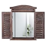 Mendler Wandspiegel Spiegelfenster mit Fensterläden 53x42x5cm - braun Shabby
