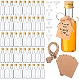 100-teiliges Mini-Likörflaschen-Set, 48 ml, leere Mini-Alkohol-Schnapsflaschen, 6 Trichter, 100 Stück Kraftanhänger und 19.8 m Seil für Party Hochzeit (Goldkappen) )