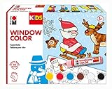 Marabu 0306000000003 - Kids Window Color Christmas mit 6 x 25 ml Farbe, Malvorlage A3 mit 35 Motiven und Folie A4, Fenstermalfarbe auf Wasserbasis, geeignet für Glas, Spiegel, Fliesen und Folie