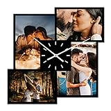 PhotoFancy® - Fotouhr aus Kunststoff - Uhr mit Foto Bedrucken - Wanduhr mit eigenen Fotos gestalten - 35 cm - Zeiger Weiß - Layout Collage