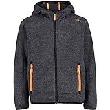 CMP, Knit Tech mélange fleece jacket with hood, NERO-FLASH ORANGE, 92