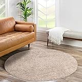 carpet city Shaggy Hochflor Teppich - Rund 160 cm - Sand-Beige - Langflor Wohnzimmerteppich - Einfarbig Uni Modern - Flauschig-Weiche Teppiche Schlafzimmer Deko
