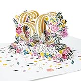 LIMAH® Pop-Up 3D Grußkarte/ Hochwertige PopUp 3D Geburtstagskarte zum 60. Geburtstag /Happy Birthday Motiv/in weiß Gold/Groß mit Glitzer