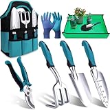 Kynup Gartenwerkzeug-Set, 7 Stück Garten Hand Werkzeuge, Rost-Sicht Gartenarbeit Set mit dauerhafter Aufbewahrungstasche, Ergonomischer Anti-Rutsch-Griff, ideale Gartengeschenke für Frauen und M