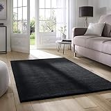 Taracarpet Supersoft kurzflor Teppich Fiona Wohnzimmer Schlafzimmer Kinderzimmer Flur Läufer waschbar rutschfest Uni schwarz 120x170