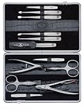 Zwilling Twinox Etui Maniküre Pediküre Reise Nagel-Set Hände Füße Rindleder Kroko Optik Pflege Frau Mann 12-telig Rahmenverschluss, schwarz