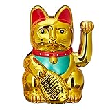 Relaxdays Maneki Neko Winkekatze, Glücksbringer, 16 cm, g