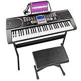 MAX KB1 - Digital Piano Keyboard für Anfänger Set, 61 Tasten, Keyboard mit Ständer, Sitzhocker, Kopfhörer, Notenständer, 255 Sounds, 255 Rhythmen, Begleitautomatik, Keyboard Piano - Schwarz