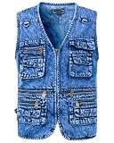 KTWOLEN Herren Outdoor Weste Casual Denim Weste Multi-Taschened Motorradweste Outdoor Ärmellos Angeln Fotografie Freizeit Jacke Jeansweste für Männer, Hellblau, 4XL