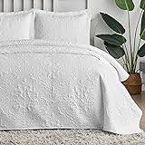 Hansleep Tagesdecke 200x220 cm Weiß Damast Bettdecke Bettüberwurf Steppdecke Wohndecke Mikrofaser Super Weich Komfortabel Geeignet für Schlafzimmer Bett