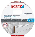 tesa Montageband Tapete&Putz, 10 kg Haltekraft pro Meter - starkes, doppelseitiges Montageklebeband zur Befestigung auf Gips und Tapeten - 5 m x 19 mm