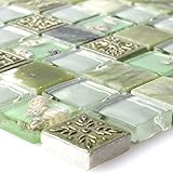 Glasmosaik Natursteinfliesen Tatvan Muschel Grün | Wandfliesen | Mosaik-Fliesen | Glas-Mosaik | Fliesen-Bordüre | Ideal für die Küche und Badezimmer (auch als Muster erhältlich)