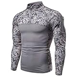 Herren 1/4 Reißverschluss Taktisches Langarmshirt Militär Stil Combat Shirt mit Taschen Airsoft Top Outdoor Kleidung für Jagd Camping Wandern GreyCamo L, Grau Camo Digital, L