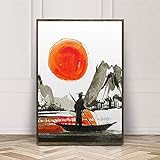 Abstraktes japanisches Wandgemälde Bushido Kunst Sonnenaufgang Leinwanddruck Wandkunst Heimdekoration Fotografie Gemälde Druck Leinwand (kein Rahmen) 40 x 60 cm