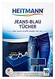Heitmann Jeans Blau Tücher (10 Tücher, Blau): Färbetücher für alte Jeans im neuen Look, Farb-Erhalt in Jeansblau beim Waschen, Rückstandsfreie Pflege gegen Verblassungen