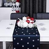 DECOOR Tischläufer für Weihnachten - schmutzabweisendes Tischband, 40 x 180 cm, Navyblau, Weinachtstischläufer aus 200 g/m² Stoff, Kristallen in Form von Schneeflocken, hergestellt in der EU